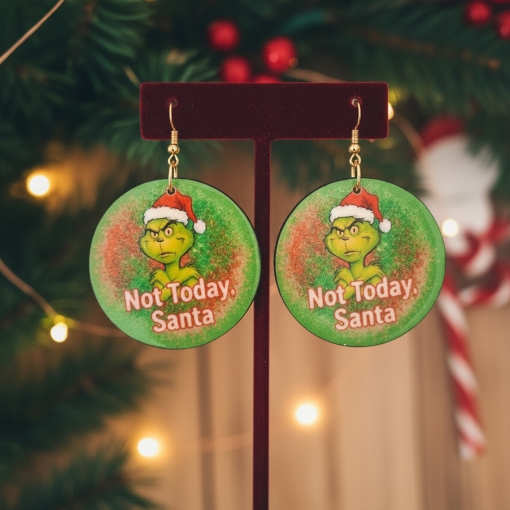 Green 'Not Today, Santa' Earrings